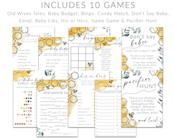 Oh Babee boho baby shower ideas! Printable bee baby shower game bundle. Just print, play and celebrate!