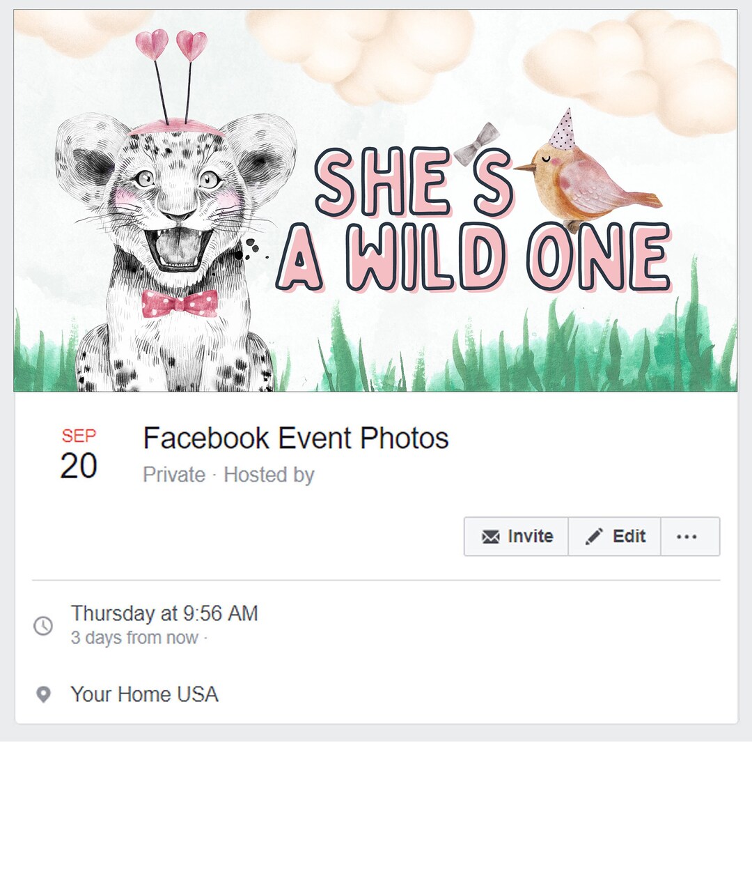 Wild One Facebook Birthday Invitation Pink Safari Invite, Birthday Party Theme Etsy