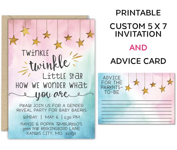 Twinkle Twinkle Little Star Gender Reveal Printable Gender Etsy
