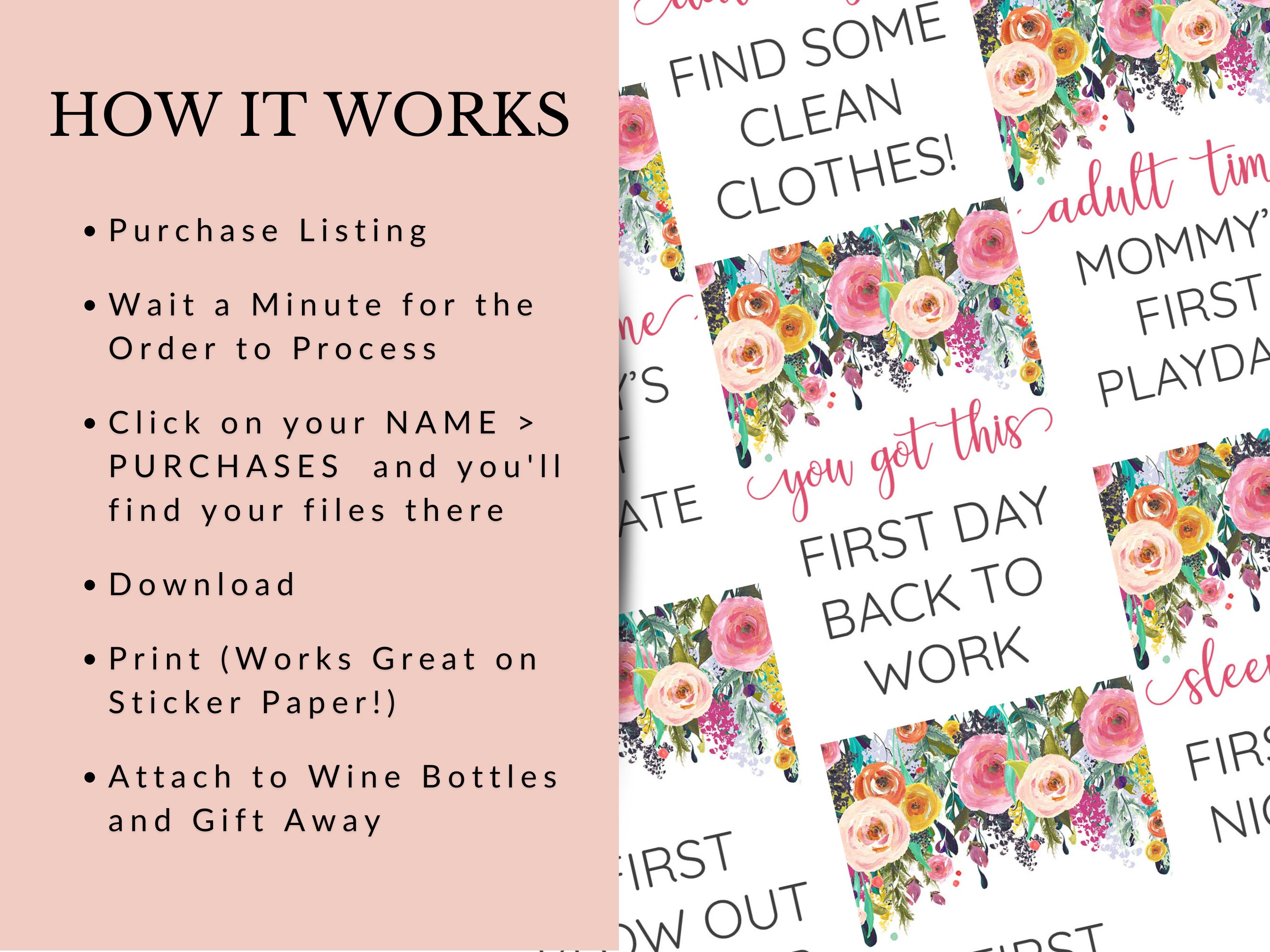 New Mom Printable Wine Labels Mommy Milestone Wine Labels Floral Wine ...