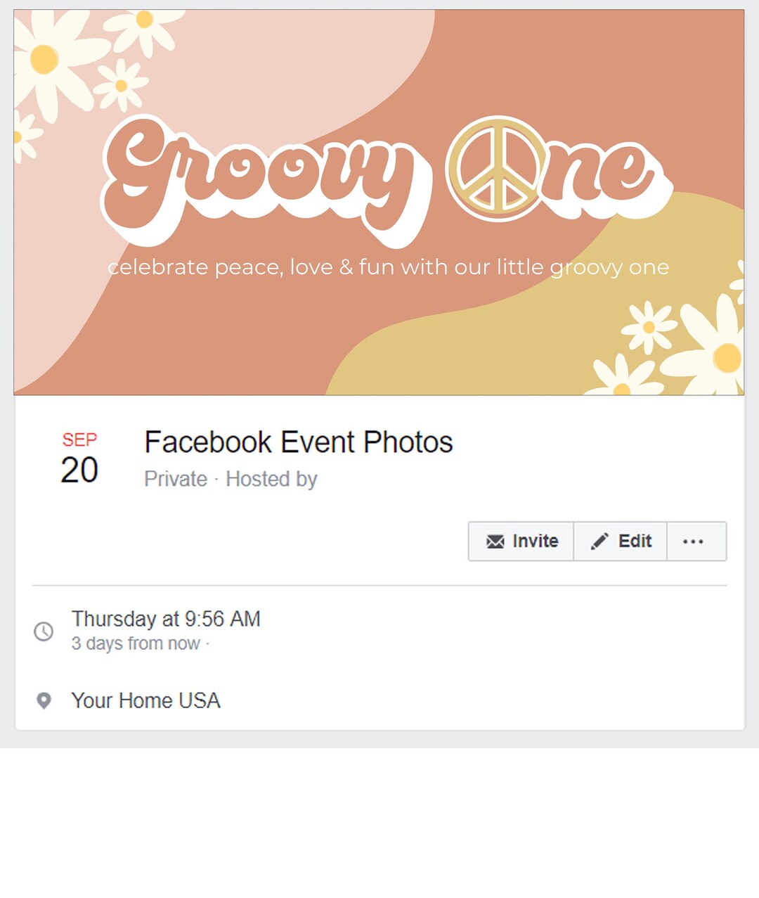 Groovy One Facebook Birthday Invitation Daisy First Birthday Invite Etsy