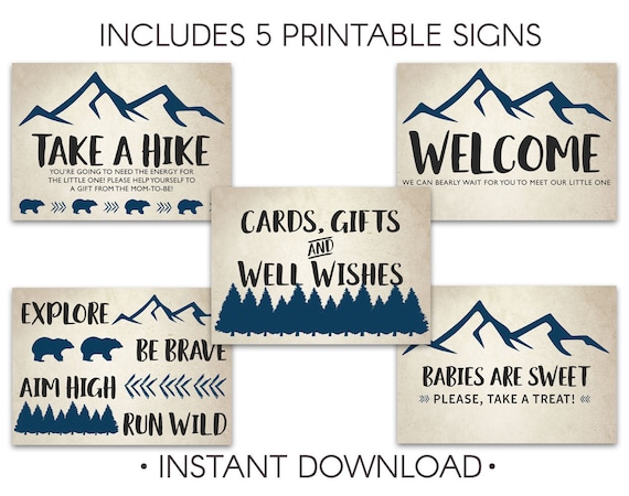Camping Shower Baby Shower Signs Mountains Baby Shower Decor Etsy