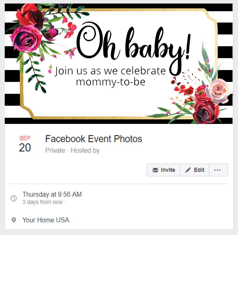 Black White Fl Baby Shower Facebook Cover Pink Flower Image 0
