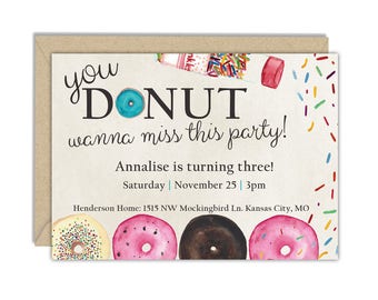 Donut Invitation Donut Birthday Donut Birthday Donut Party Donut Birthday Party Girl Birthday Party Birthday Party invitation Pink Birthday