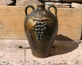 Beautifully Decorated Anita Meaders Double Handled Grape Jug Decorated on Both Faces - Wood-Fired