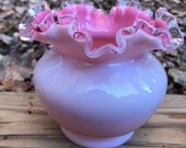 Fenton Glass Pink Silver Peach Crest Ruffled Edge 5 quot Rose Bowl Round Vase