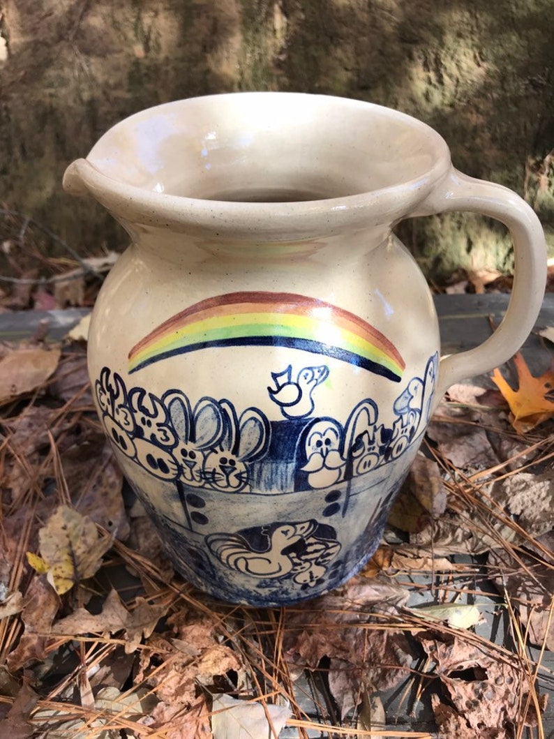 CMP Pottery Noah's Ark Hand Painted Stoneware Pitcher Jug Etsy