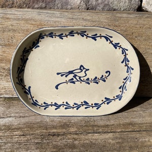 Kemper Pottery 12" Oval Platter with Blue Bird and Vines