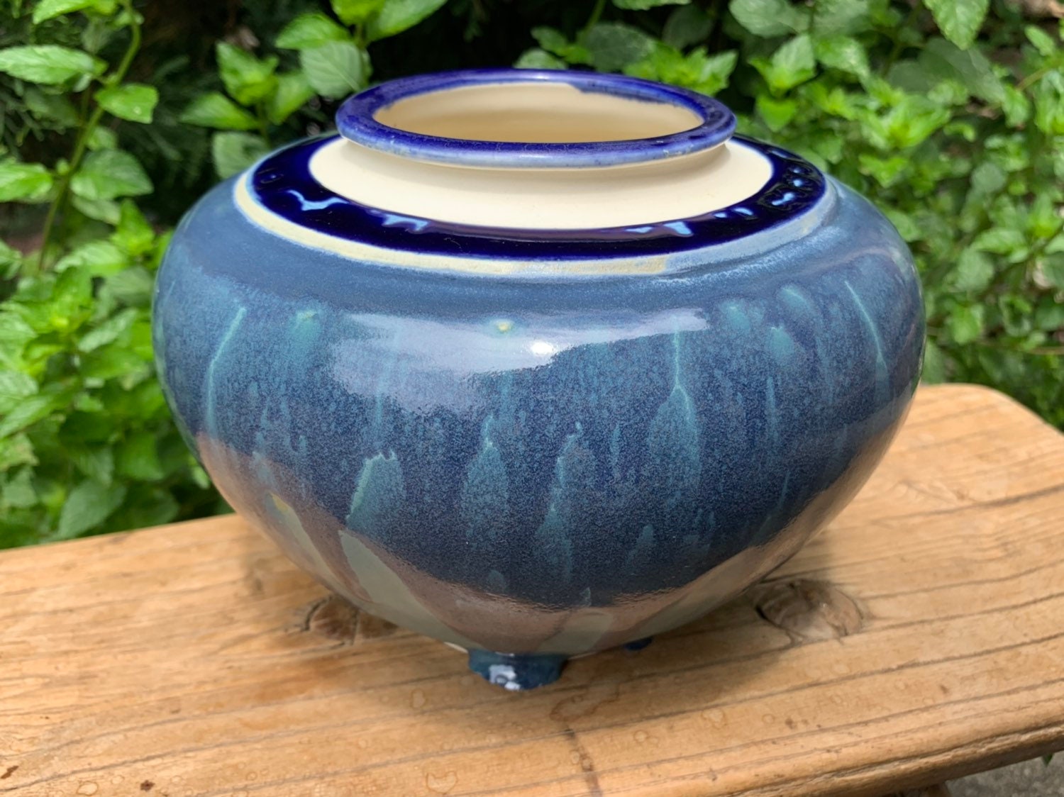 Vintage Studio Pottery Blue Drip Glaze Vase Signed JN 97 - Etsy