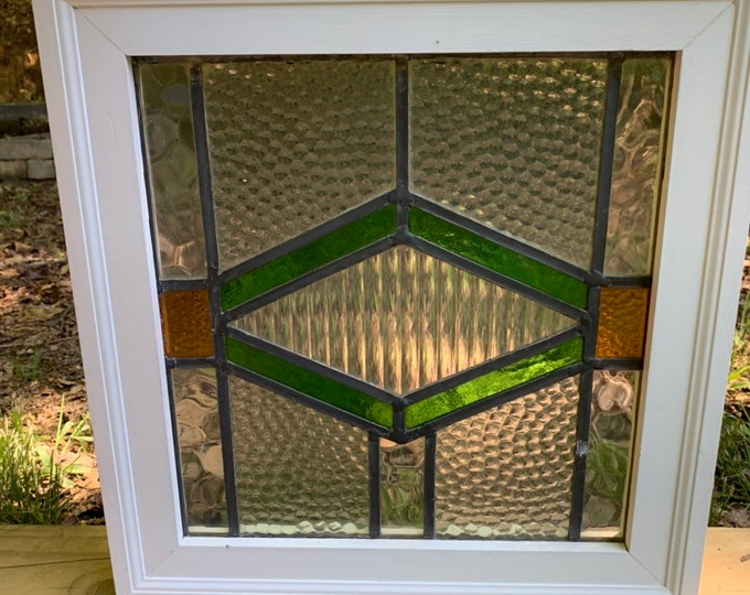 Vintage Leaded Glass Window Panel With Green Orange and Clear Etsy