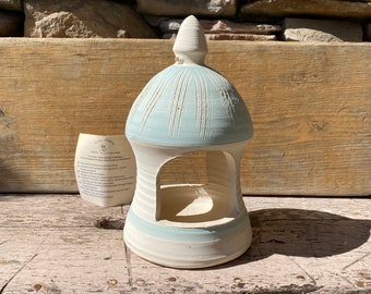 Crocker Pottery Lula Georgia White and Pastel Blue Earthenware Bird Feeder Michael Crocker