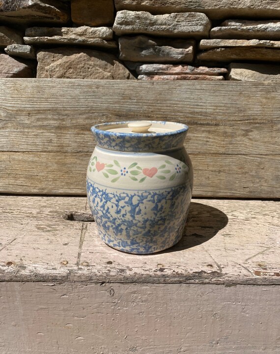 Blue and White Sponge Ware Lidded Canister With Green Leaves | Etsy
