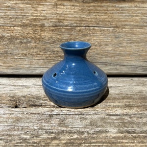 Cross Creek Pottery Seagrove NC Blue Glazed Flower Frog Vase Signed 1995 TH