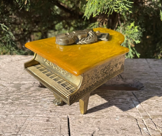 Vintage Grand Piano Golden Swiss Music Box With Wooden Jewelry Box