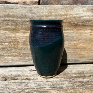 Anita Morgan Seagrove NC Pottery Dark Green Blue and Burgundy Glazed Vase Signed 1996