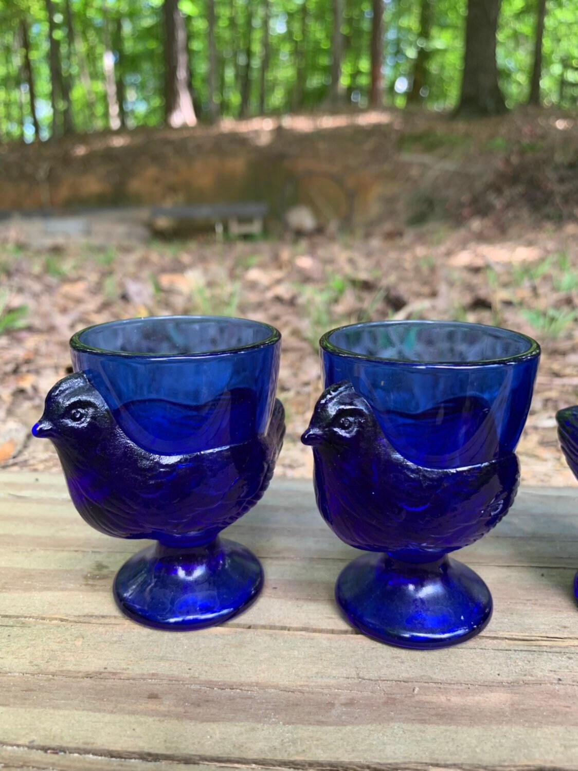 Set of 4 Cobalt Blue Glass Bird Chicken hen Egg Cups Marked Etsy