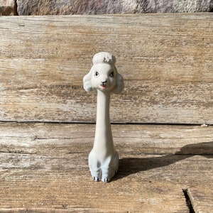 Tall Long Necked Pale Gray and White Ceramic Poodle Figurine