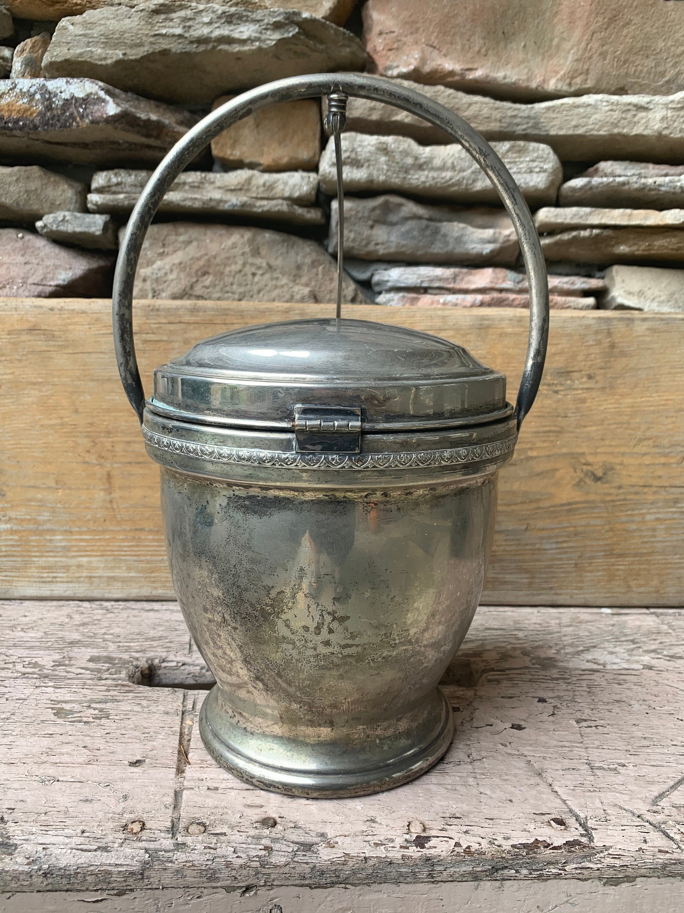 Silver On Copper Swing Top Ice Bucket Hinged Lid Etsy