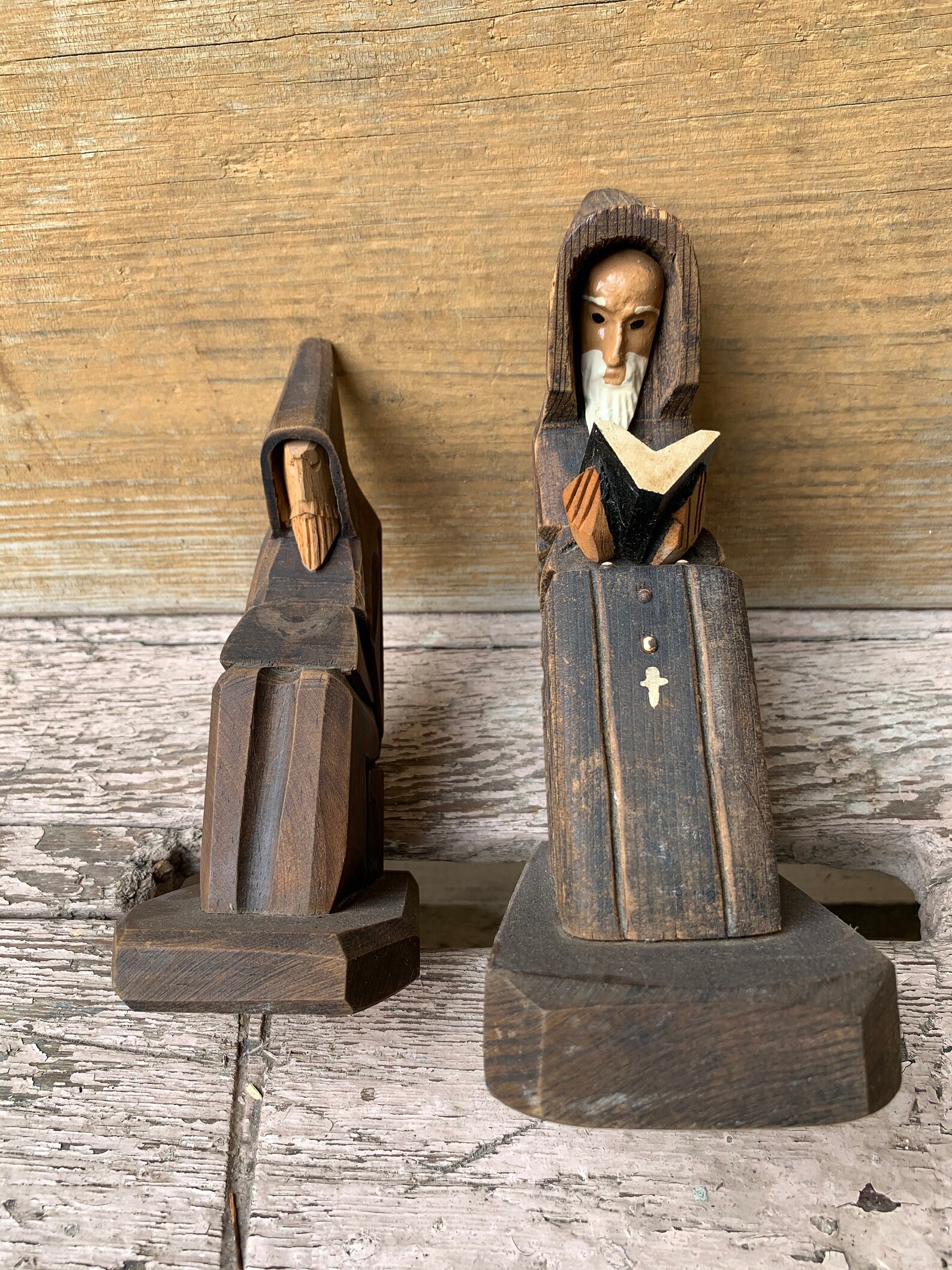 Two Carved Wooden Religious Monk or Friar Figures Etsy