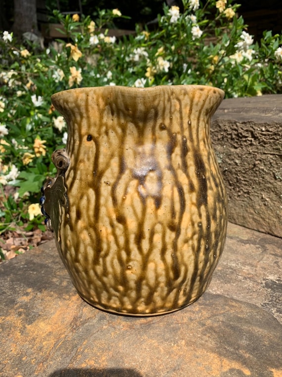 tobacco spit pottery Wilford Dean Tobacco Spit Glaze Pitcher With Grapes Vine Leaves Folk Art  Pottery Georgia