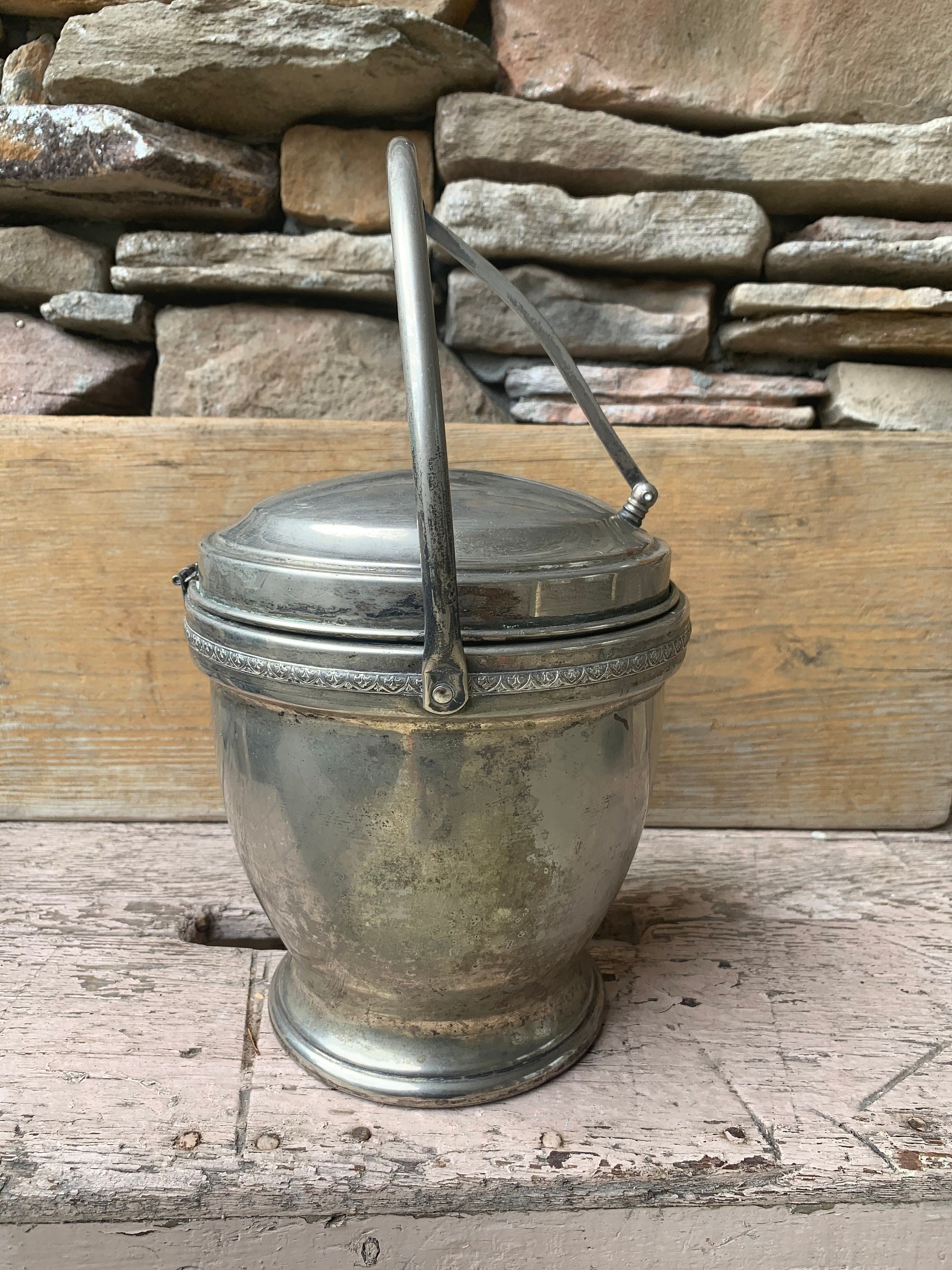 Silver On Copper Swing Top Ice Bucket Hinged Lid Etsy