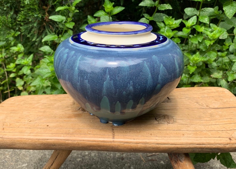 Vintage Studio Pottery Blue Drip Glaze Vase Signed JN 97 - Etsy