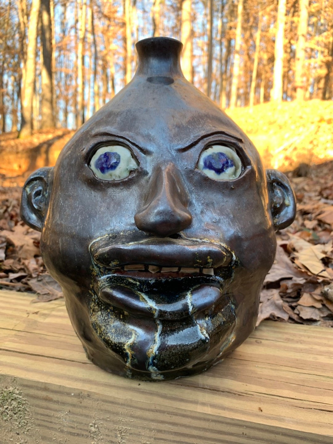 アメリカ南部のフォークアート（民芸） ガラス製の陶器壺 Pottery Jug