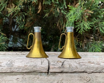 Brass Megaphone Bull Horn Salt and Pepper Shakers with Glass Interior