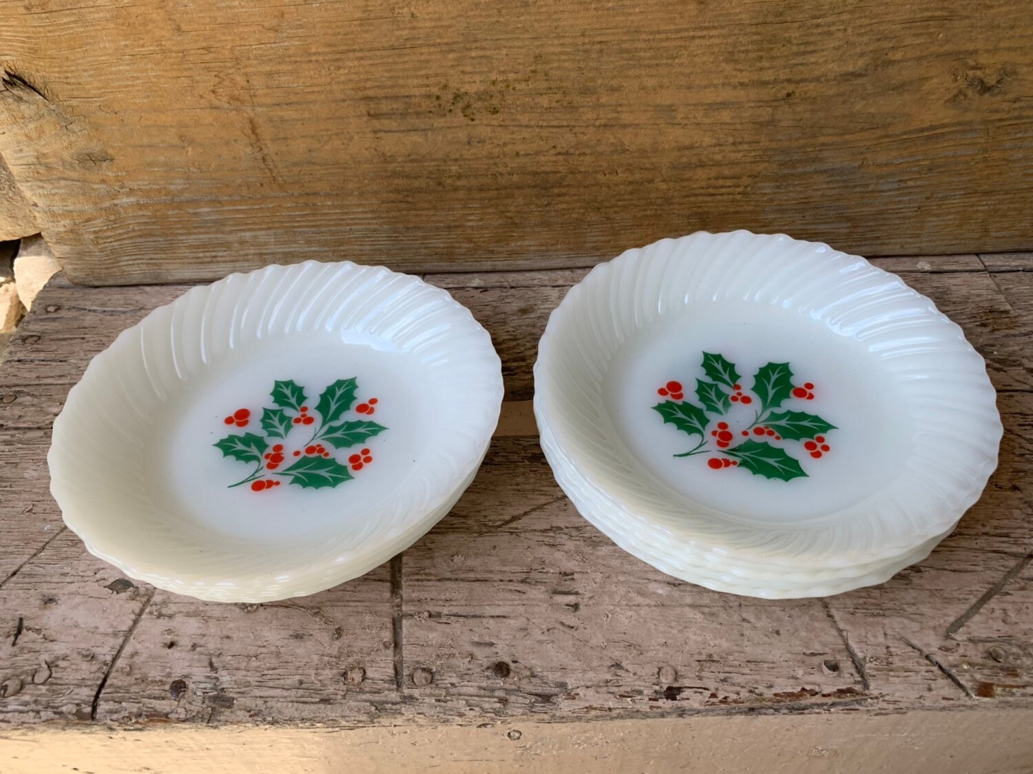 Crisa Holly Berry Holiday Milk Glass Coupe Soup Bowls Set of 9 Etsy