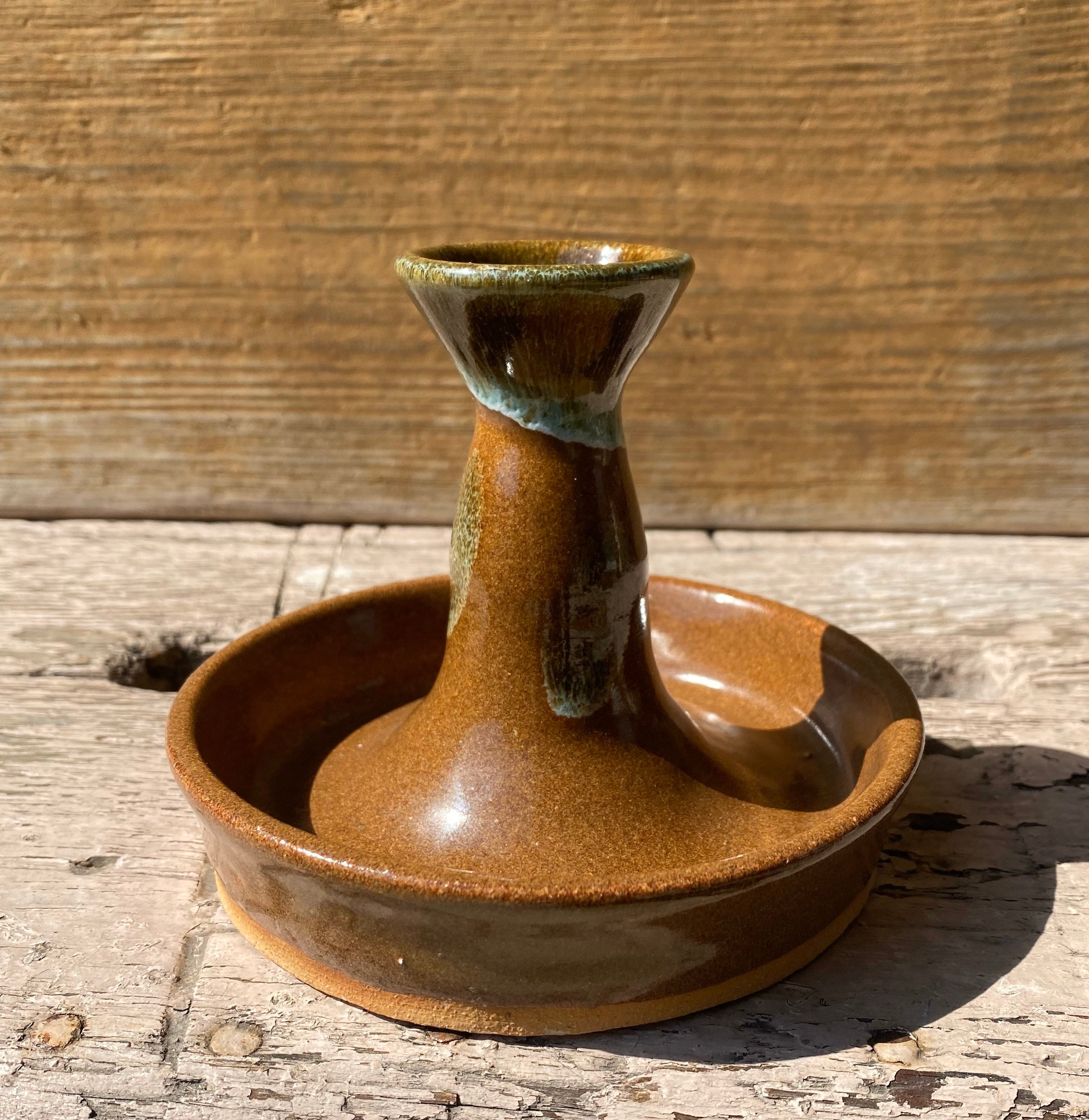 Studio Pottery Brown With Green Drip Candle Holder Signed Etsy
