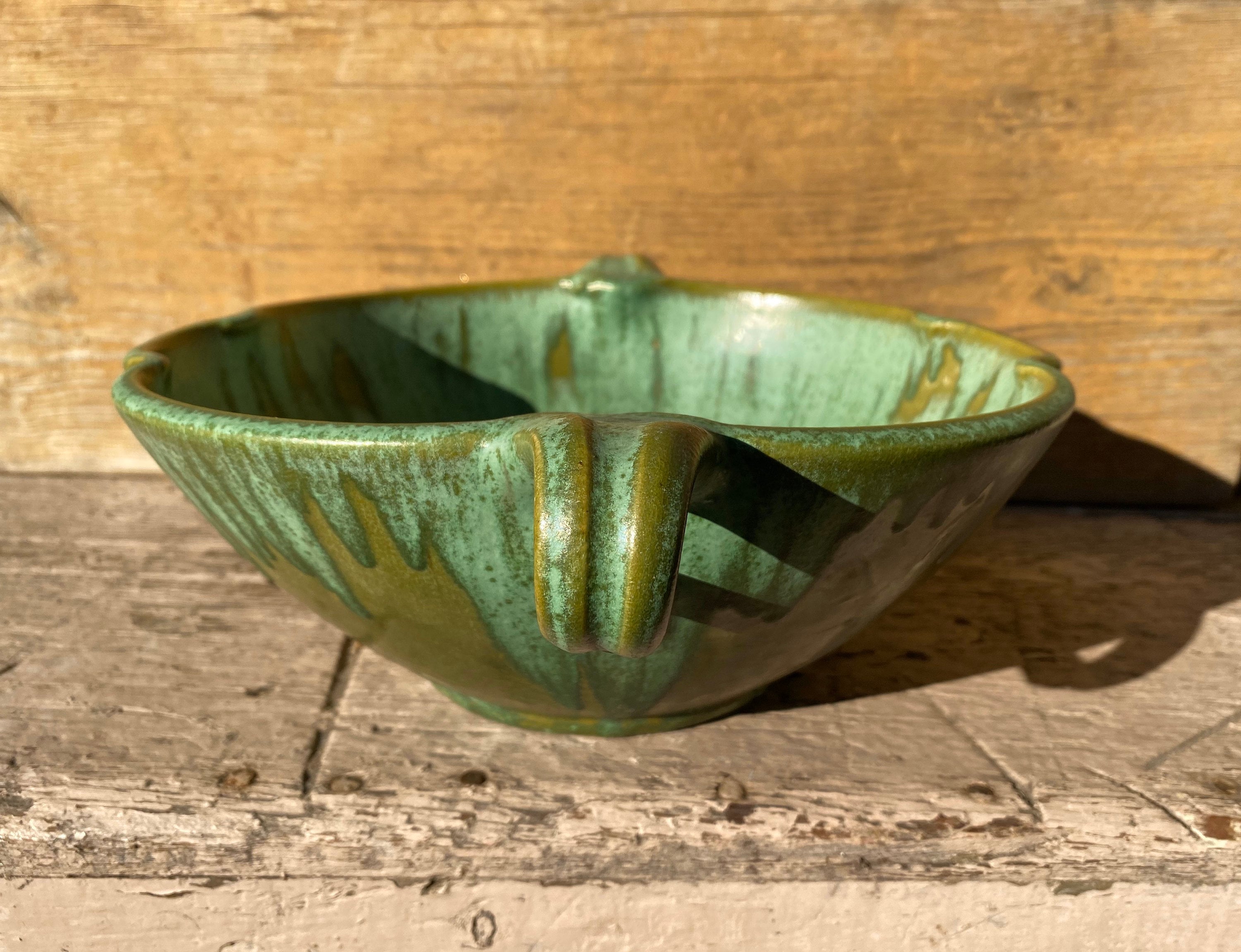 JB Cole Crystal Green Drip Glaze Handled Bowl W123 Waymon Etsy