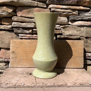 16" Large Brush Art Pottery Light Green Splatterware Pedestal Floor Vase