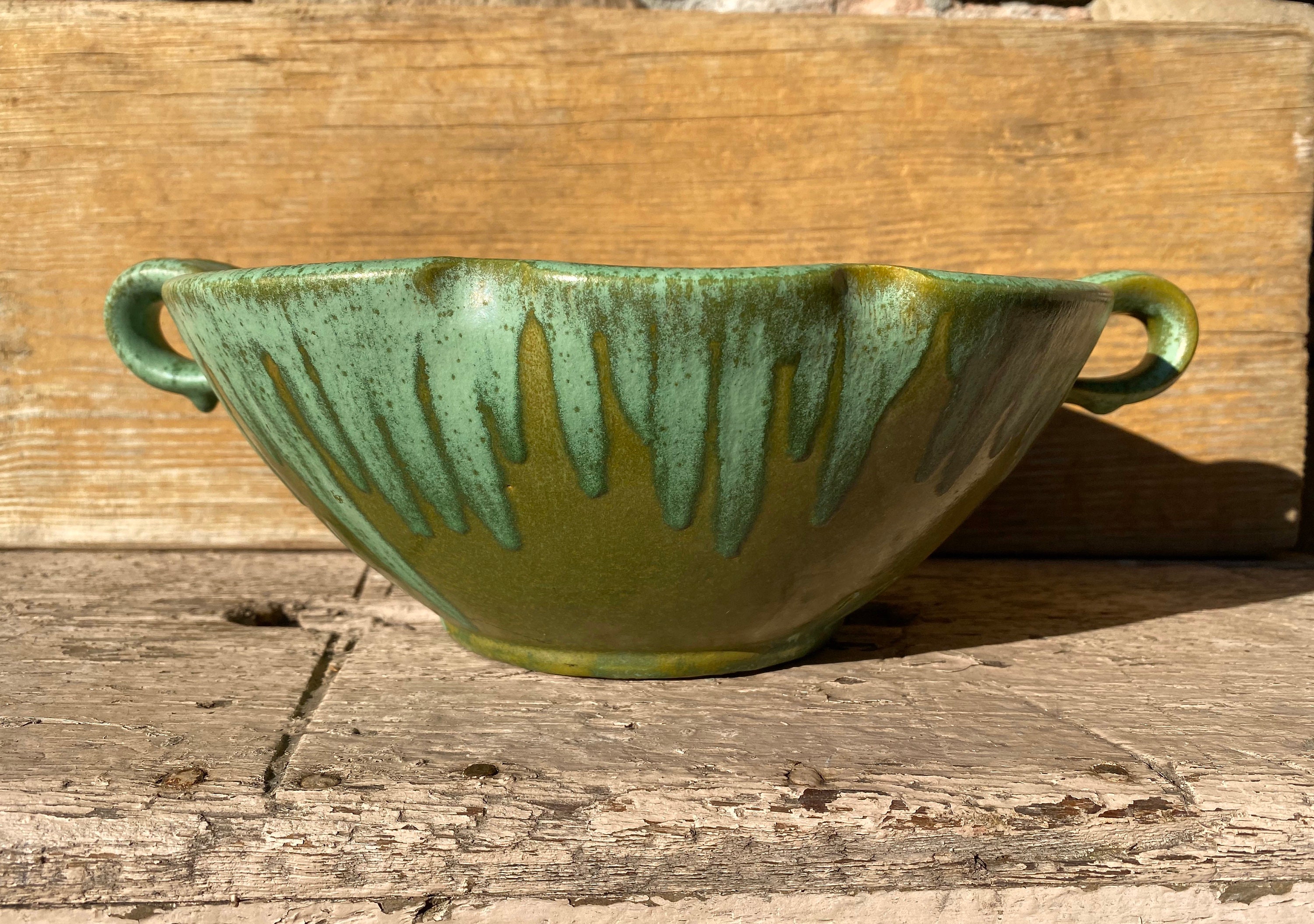 JB Cole Crystal Green Drip Glaze Handled Bowl W123 Waymon Etsy