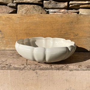 Large California Pottery White Ribbed Console Bowl