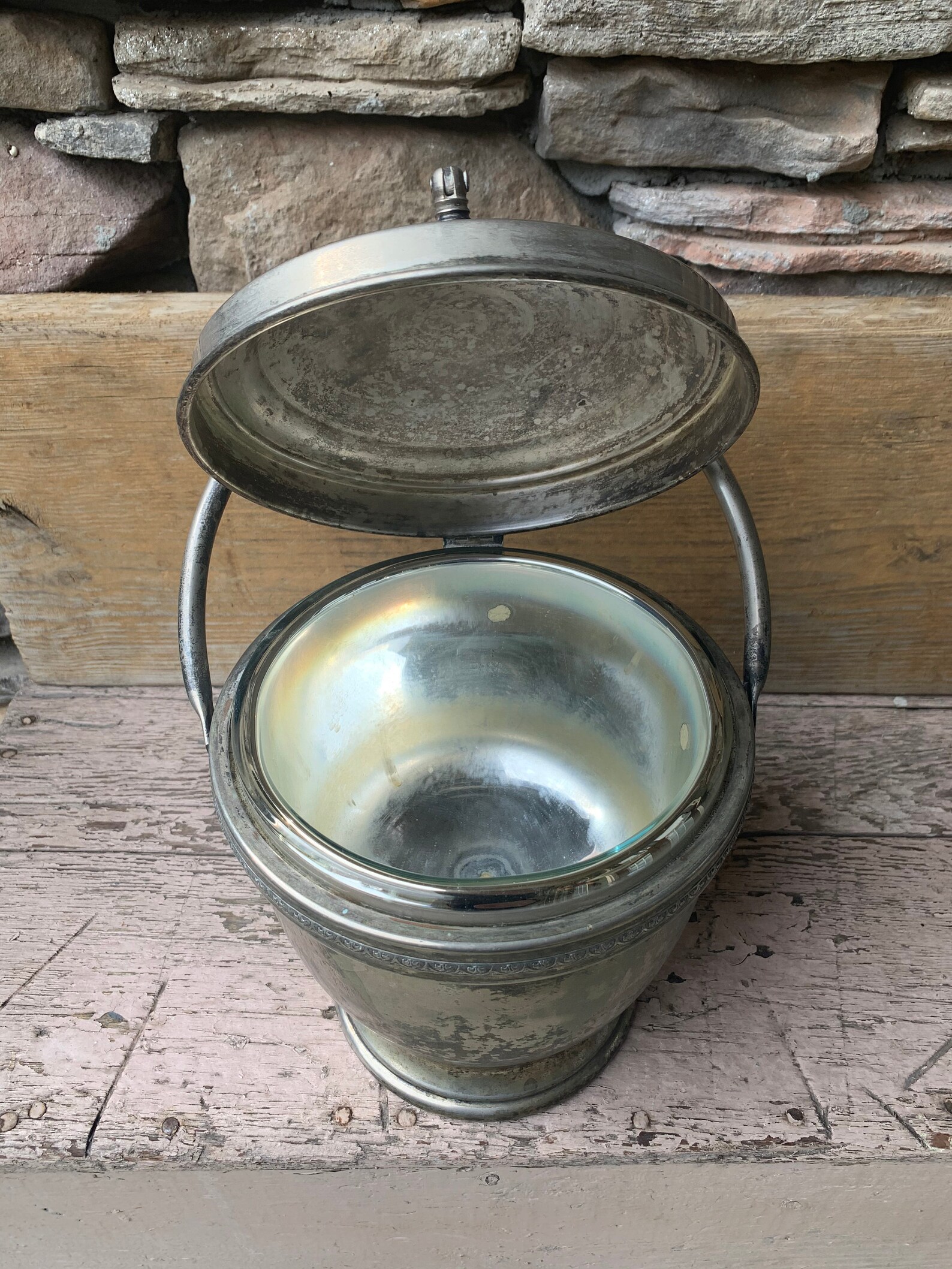 Silver On Copper Swing Top Ice Bucket Hinged Lid Etsy