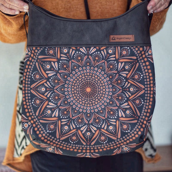 Mandala Handtasche, Tasche, Mandala, vegane Tasche, Hippie Tasche, Boho, Geschenk für sie, Yoga, Mandala Bag, Geschenkidee, Leder Tasche