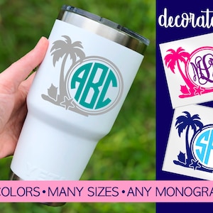 Palm Tree Monogram Decal | Tropical Monogram Decal | Palm Tree Decal 5SU1Y