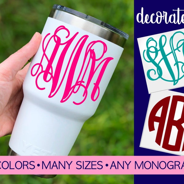 Monogrammed Vinyl Decal Sticker for Cup, Water Bottle, Tumbler.  Washable and Easy to Apply. 5MG1Y