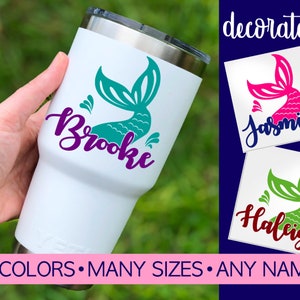 Personalized Mermaid Decal Stickers for Kids or Women, Custom Decal for Yeti, Cup, Tumbler or Water Bottle 5MM1Y image 1