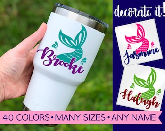 Personalized Mermaid Decal Stickers for Kids or Women, Custom Decal for Yeti, Cup, Tumbler or Water Bottle 5MM1Y