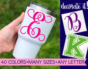 Vinyl Letter Decal for any cup, tumbler, water bottle, thermos.  Personalized with your choice of size, letter, font & color 5LN7Y