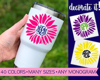 Flower Monogram Decal | Monogram Sunflower Decal | Monogram Flower Decal with Initials | Monogrammed Flower Decal 5MG2Y