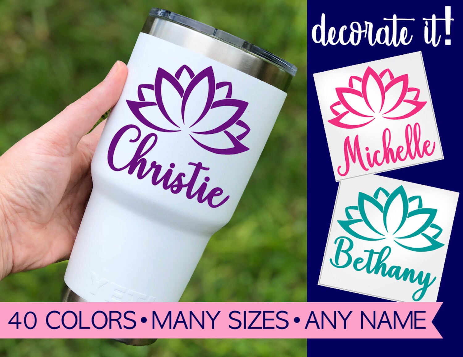Personalized Vinyl Floral Yeti Cup Decal | Floral Yeti Tumbler Decal ...