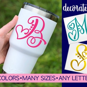 Heart Letter Tumbler Decal | Choice of Letter, Color & Size.  Personalized for you to add to your Yeti Cup, Planner, Notebook, etc. 5LN18Y
