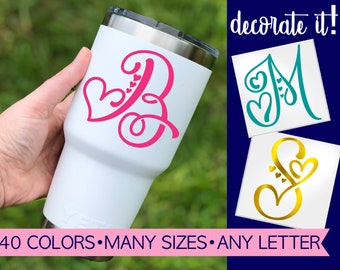 Heart Letter Tumbler Decal | Choice of Letter, Color & Size.  Personalized for you to add to your Yeti Cup, Planner, Notebook, etc. 5LN18Y
