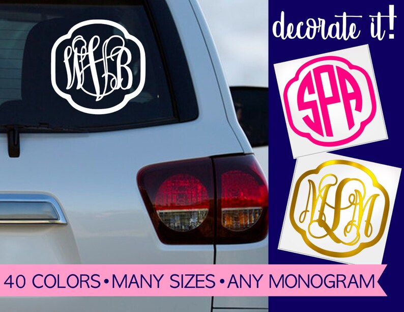 Monogram Car Decal Monogram Decal Car Decal Car Monogram Etsy