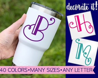 Initial letter monogram sticker for yeti tumbler.  Initial decal for car, water bottle, laptop or planner.  Single letter decal for cup.