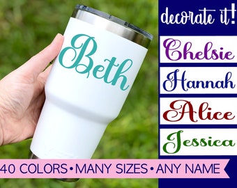 Custom name decals, Name decal for tumbler. Name stickers for water bottle, Yeti tumbler decal lettering. Yeti vinyl decal for women.