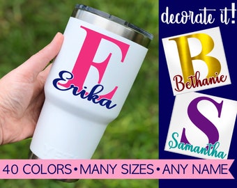 Vinyl Decal Sticker with Letter & Name for your tumbler, water bottle, planner, car, laptop etc.  Washable, Personalized, Ships Fast! 5LN14Y