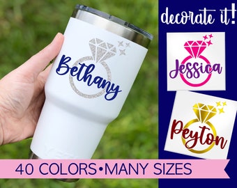 Bride Decal for Cup, Bride Decal for Water Bottle, Engagement Ring with Name Decal, Personalized Bride Gift Stickers, Engagement Decal